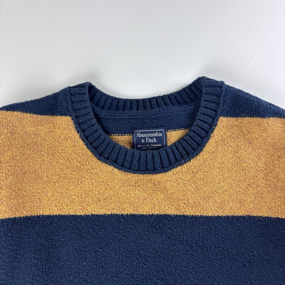 Abercrombie & Fitch Sweater Mens XXL Yellow Striped Cotton Blend Crewneck 2XL - Picture 6 of 8